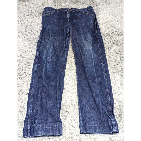 Wrangler Denim Blue Jeans Adult Size 35x32  Regular Fit Cowboy 47MWZ Mens Cotton - Picture 1 of 11